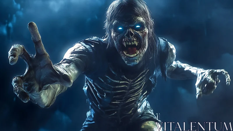 Bone-lit ghoul lunges from the blue fog of nightmare dusk.