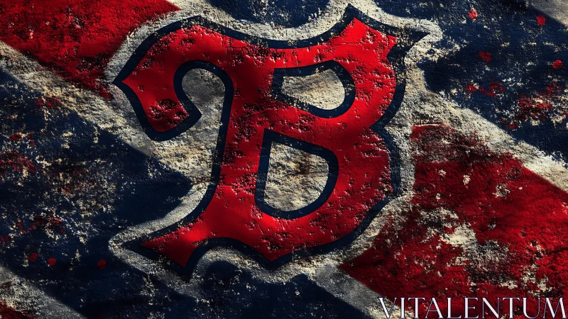 Textured red emblem B on distressed tricolor surface design.