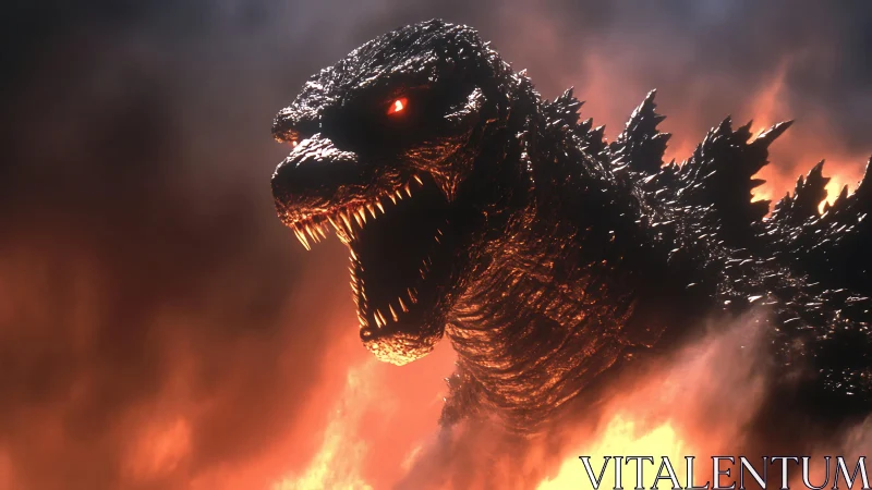 Giant reptilian creature rendered in firelit digital scene.