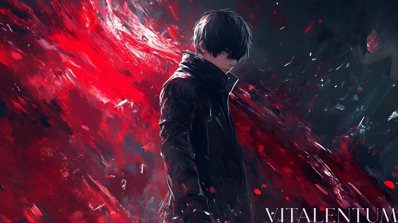 Nocturnal antihero with eruptive crimson energy field.