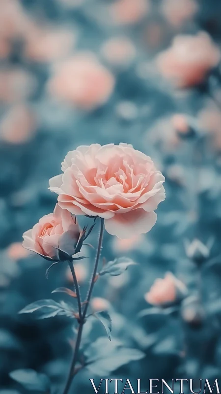 Shallow-depth botanical portrait depicting blush-toned peony with selective focus rendering