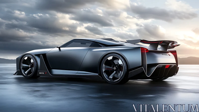 Aerodynamic widebody concept supercar with active rear aero at dusk