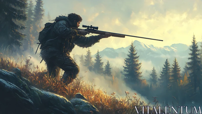 Sniper Positioned Highland Peaks Mountain Range.