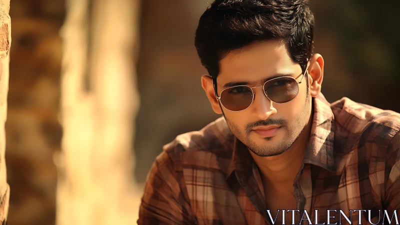 Relaxed young man in sunglasses enjoying warm sunlight.