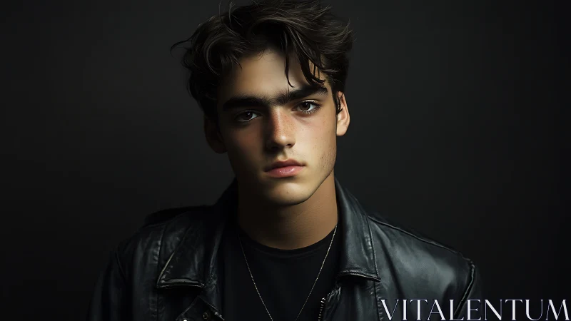 Photorealistic low‑key portrait with tonal minimalist styling.