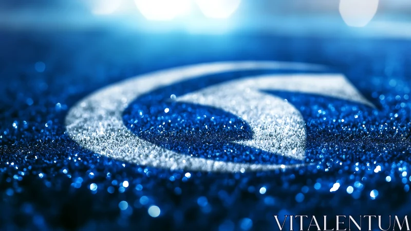 Shimmering blue logo arcs through a sea of crystal sparks.