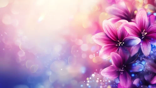 Magenta Flowers with Luminous Particle Effects and Bokeh