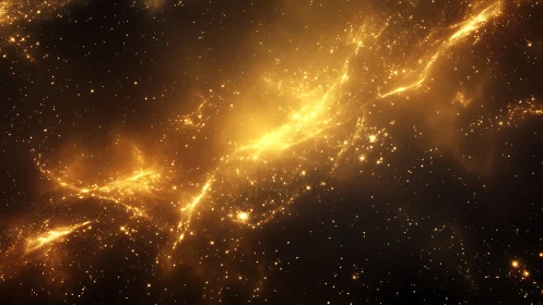 Golden nebula rivers spill starlight across cosmic night