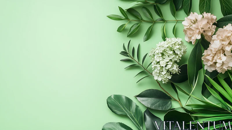 Soft Florals and Verdant Greenery on Pale Mint Canvas