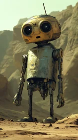 Weathered desert exploration robot with oversized optical sensors