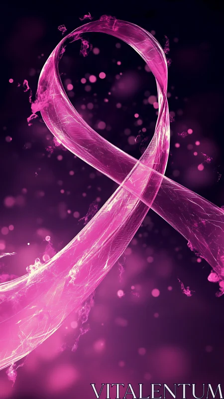 Digital painting of luminous pink awareness ribbon symbol.