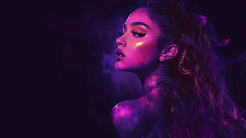 Electric purple portrait glows softly in the midnight dark