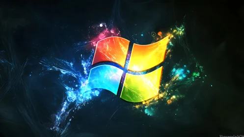 Glowing Windows logo arcs through dark nebula of energy