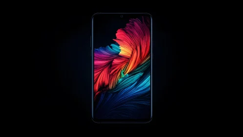 Modern smartphone with vibrant abstract art wallpaper, digital style.