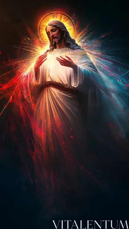 Radiant sacred figure in luminous divine aura burst.