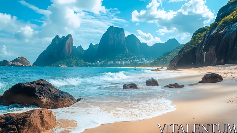 Tropical Coastal Paradise: Dramatic Cliffs Frame Golden Beach.