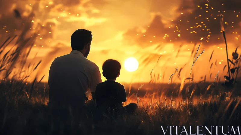 Sunset whispers pass gently between father and child