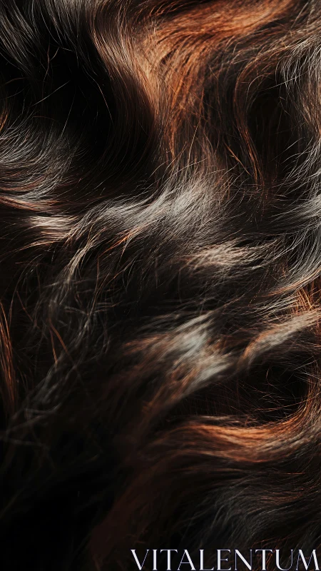 Sunlit waves of dark hair glowing in gentle motion.
