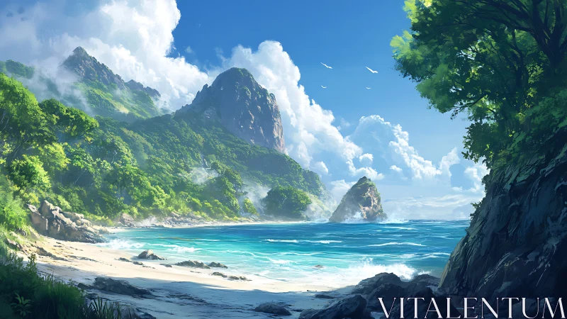 Tropical Paradise: Where Mountains Meet Turquoise Seas.