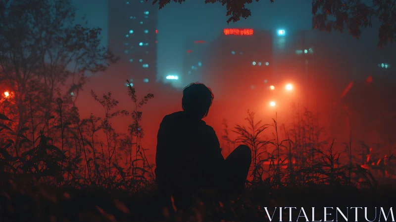 Quiet night reflection in a softly glowing city haze.