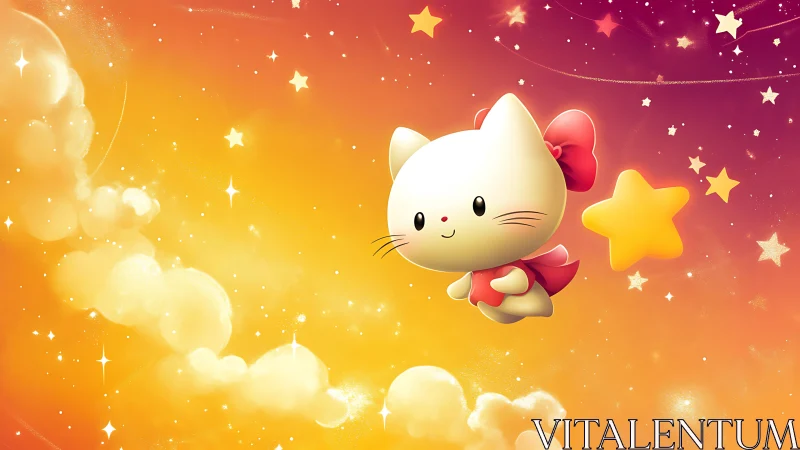 Celestial cat avatar gliding through gradient nebula sky.