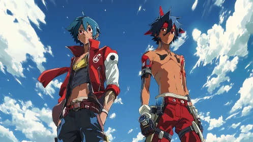 Skyline rebels stride under wild clouds of blazing blue.