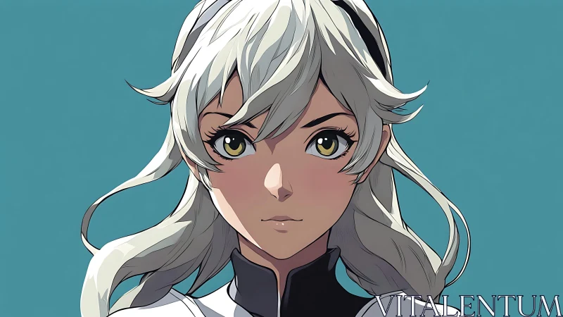 Front-facing anime portrait of silver-haired female figure.