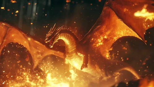 Fireborne dragon collapses night into a storm of molten light