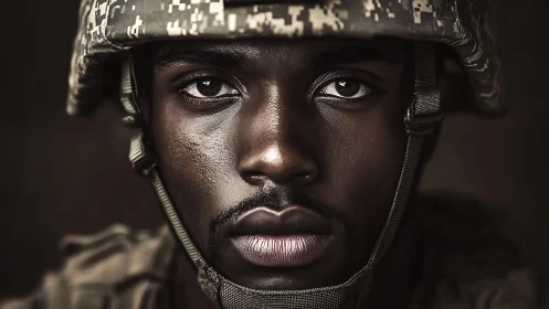 Steady gaze of a modern soldier holding quiet inner strength.