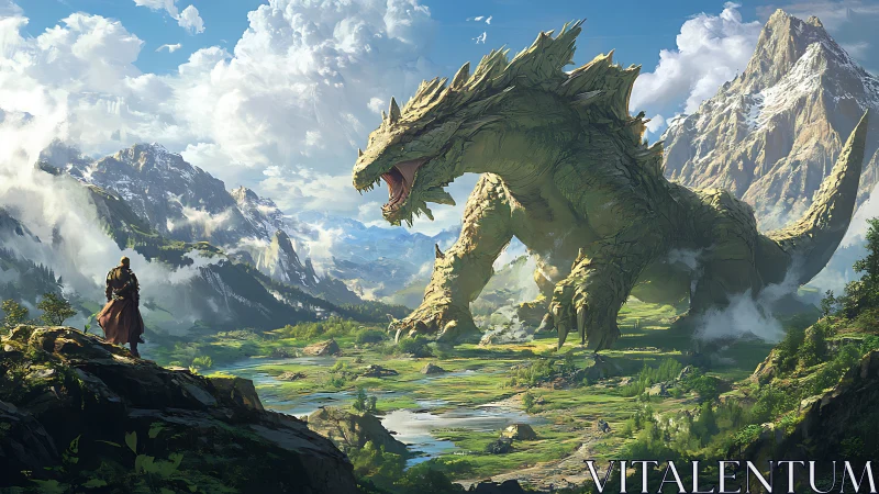 Legendary mountain dragon meets a lone wandering hero