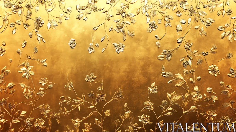 Gold-toned floral relief pattern on metallic background.