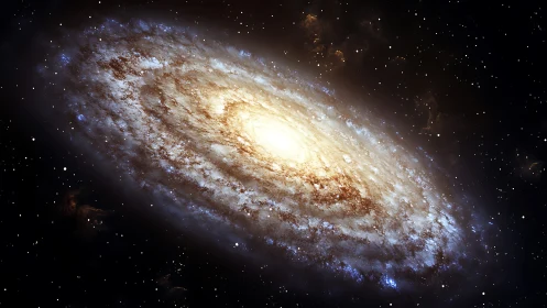 Glowing spiral galaxy swirling through a quiet starry night sky.