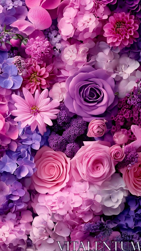 Lush Floral Composition with Layered Pink and Purple Blooms