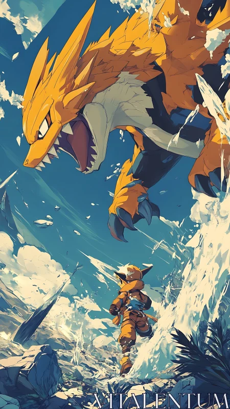 Roaring thunder beast charges as brave explorer races ahead