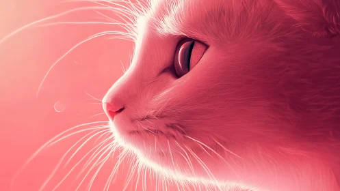 Luminous Pink Cat Portrait with Vertical Slit Pupil Eye