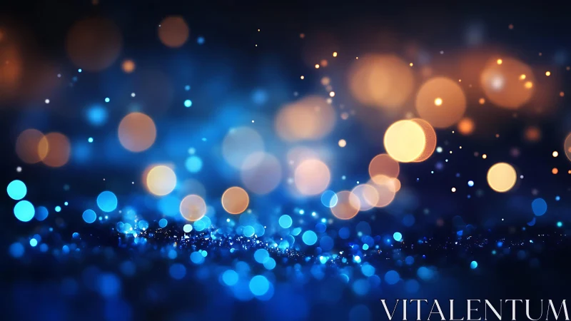 Abstract blue and gold bokeh lights background, dreamy style.