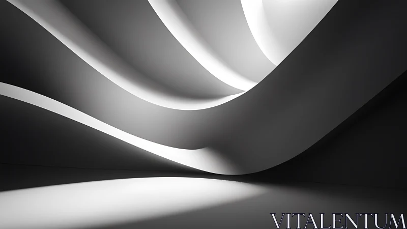 Parametric white ribbons with sculpted monochrome lighting.