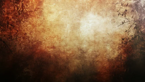 Textured brown gradient background with sparse branch silhouettes.