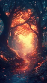 Luminescent Forest Pathway with Incandescent Canopy Illumination.