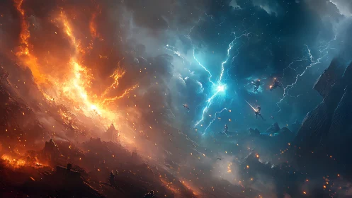 Elemental Collision: Fire and Ice Realm Convergence.