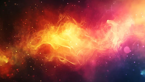 Abstract luminous nebula with orange and magenta gradients.