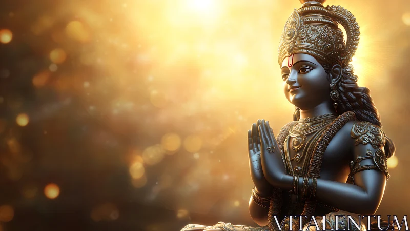 Hindu deity statue rendered in warm backlit digital 3D lighting