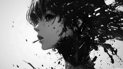 Ink-splashed portrait quietly explodes into swirling night