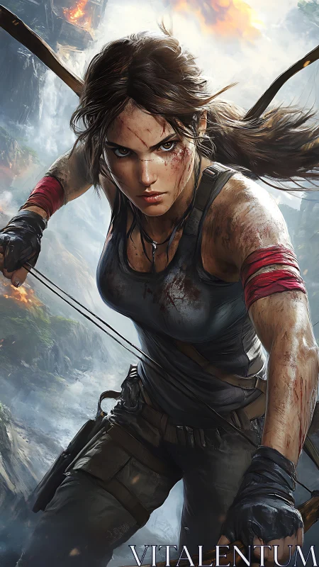 Battle-hardened archer surges forward in dynamic action composition