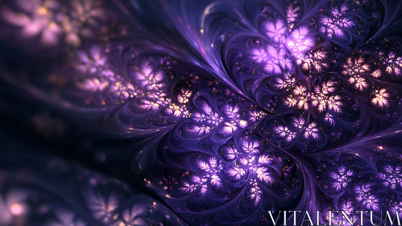 Purple fractal floral pattern with luminous clustered forms.