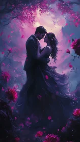 Magenta Embrace: Two Souls Dance Among Luminous Petals