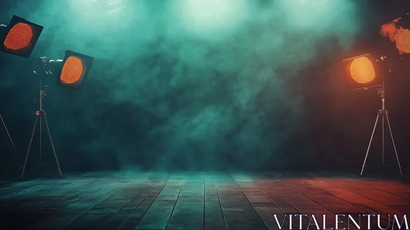 Cinematic studio stage with moody volumetric lighting setup.