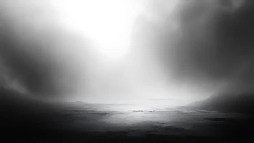 Monochrome littoral expanse under saturated atmospheric bloom.