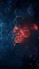 Hexagon grid with blue and red glowing abstract contrast.