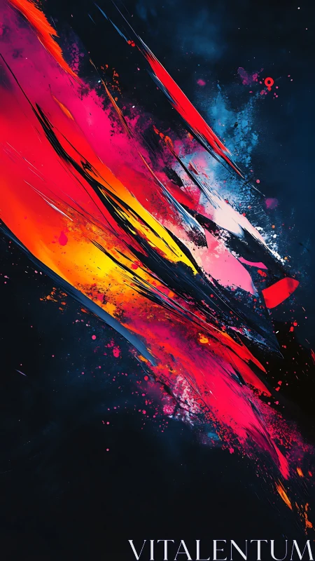 Diagonal motion of multicolor digital paint streaks on black